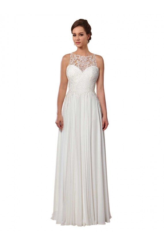 Sleeveless Illusion Neck Soft Chiffon A-Line Boho Wedding Dress Newcastle