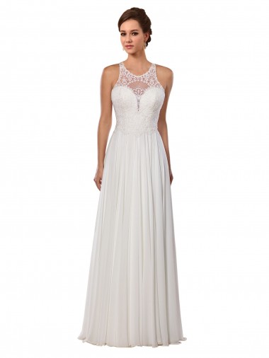 Sleeveless Illusion Neck Soft Chiffon Sheath Wedding Dress Newcastle