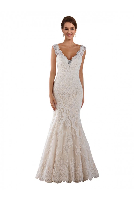 Sleeveless White V-Neck Lace Mermaid Wedding Dresses Newcastle