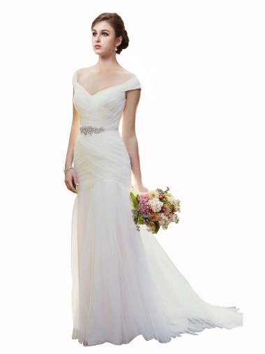 Sleeveless Off the Shoulder Tulle Mermaid Beach Wedding Dress Newcastle