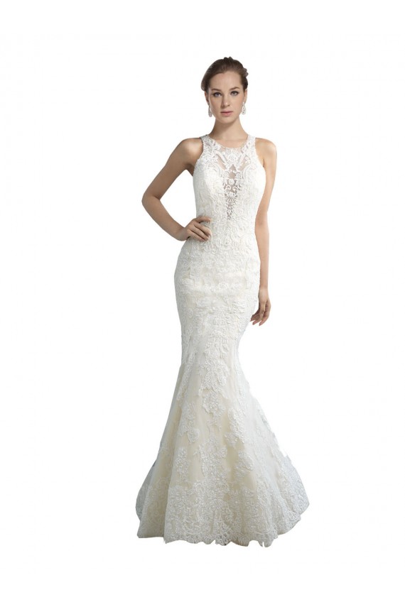 Sleeveless Illusion Neck Tulle Mermaid Beach Wedding Dress Newcastle