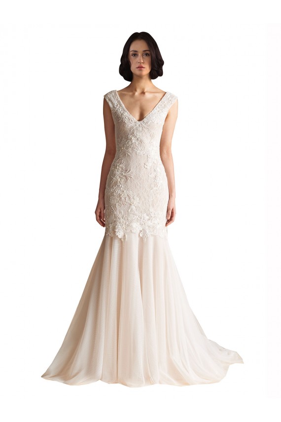 Sleeveless V-Neck Low Back Tulle Mermaid Wedding Dress Newcastle