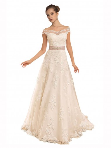 Sleeveless Off the Shoulder Lace A-Line Beach Wedding Dress Newcastle