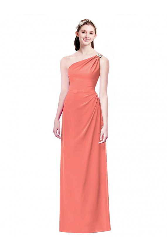 Sleeveless Coral One Shoulder Soft Chiffon A-Line Bridesmaid Dress Newcastle