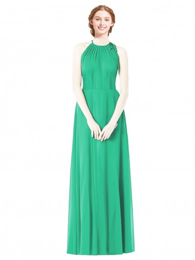 Sleeveless Emerald Green Halter Neck Soft Chiffon A-Line Bridesmaid Dress Newcastle