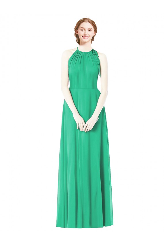Sleeveless Emerald Green Halter Neck Soft Chiffon A-Line Bridesmaid Dress Newcastle