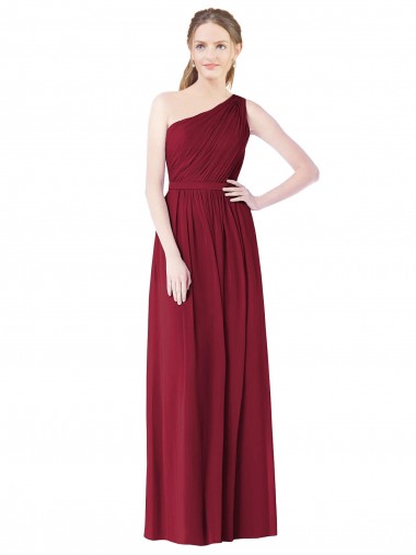 Sleeveless Burgundy One Shoulder Soft Chiffon A-Line Bridesmaid Gown Newcastle