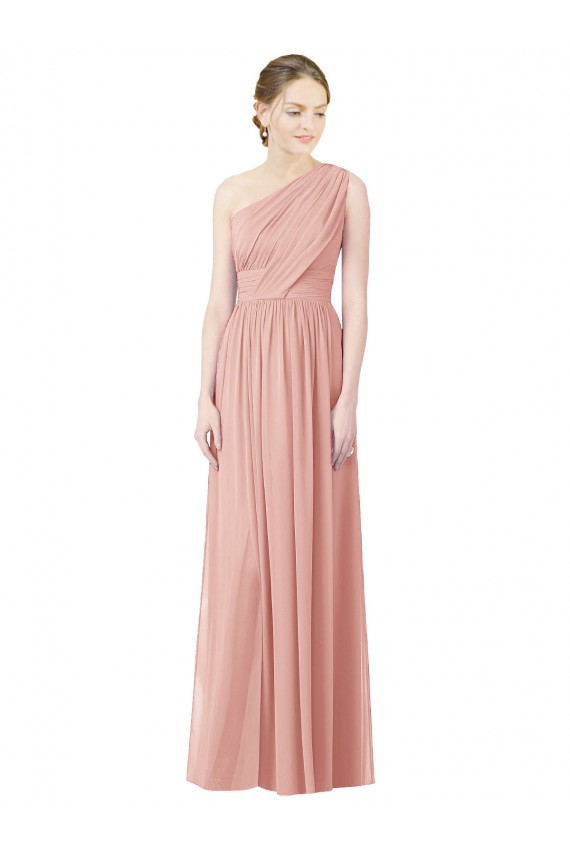 Sleeveless Bliss Pink One Shoulder Soft Chiffon A-Line Bridesmaid Dress Newcastle