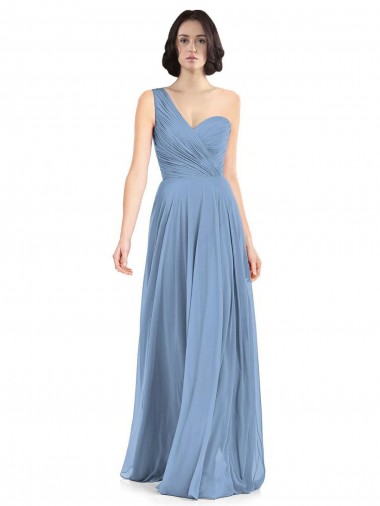 Sleeveless Dusty Blue One Shoulder Soft Chiffon A-Line Formal Dress / Bridesmaid Dress Newcastle