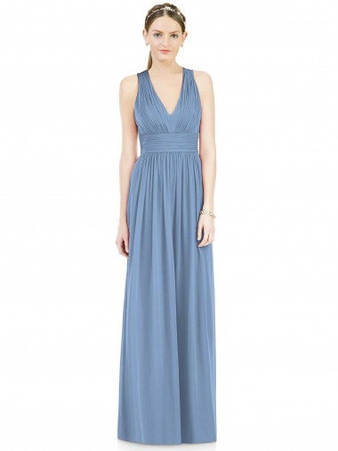Sleeveless Dusty Blue V-Neck Chiffon A-Line Bridesmaid Gowns Newcastle