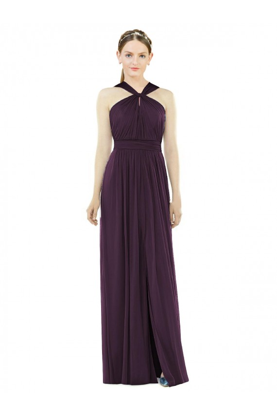 Sleeveless Halter Neck V-Back Soft Chiffon A-Line Semi Formal Evening Dress / Bridesmaid Dress Newcastle