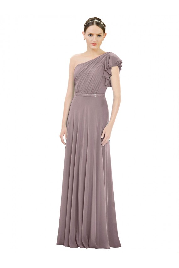 Sleeveless Dusty Rose One Shoulder Soft Chiffon A-Line Bridesmaid Dress Newcastle