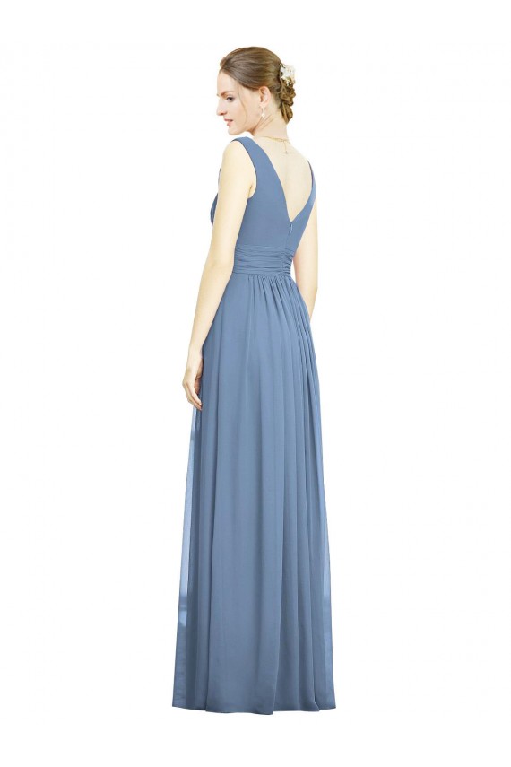 Sleeveless Dusty Blue V-Neck Soft Chiffon A-Line Semi Formal Evening Dress / Bridesmaid Dress Newcastle