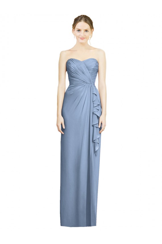 Sleeveless Dusty Blue Sweetheart Soft Chiffon Sheath Bridesmaid Dress Newcastle