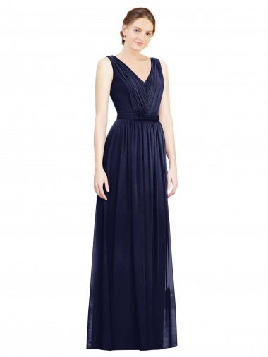 Sleeveless Dark Navy V-Neck Chiffon A-Line Bridesmaid Gowns Newcastle