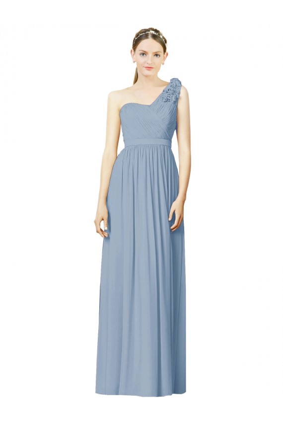 Sleeveless Dusty Blue One Shoulder Soft Chiffon A-Line Bridesmaid Dress Newcastle
