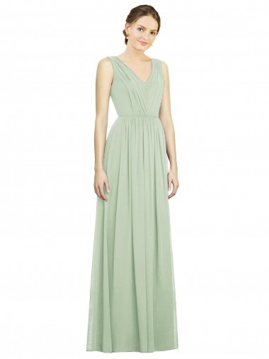 Sleeveless Sage V-Neck V-Back Soft Chiffon A-Line Bridesmaid Dress Newcastle
