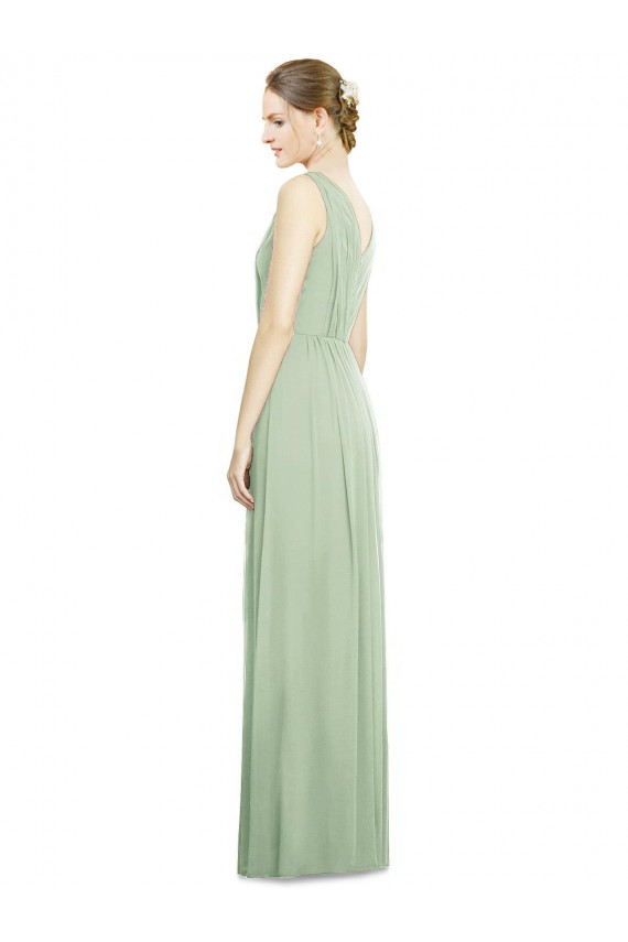 Sleeveless Sage V-Neck V-Back Soft Chiffon A-Line Bridesmaid Dress Newcastle