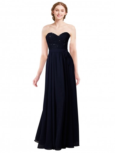 Sleeveless Dark Navy Sweetheart Soft Chiffon A-Line Formal Dress / Bridesmaid Dress Newcastle