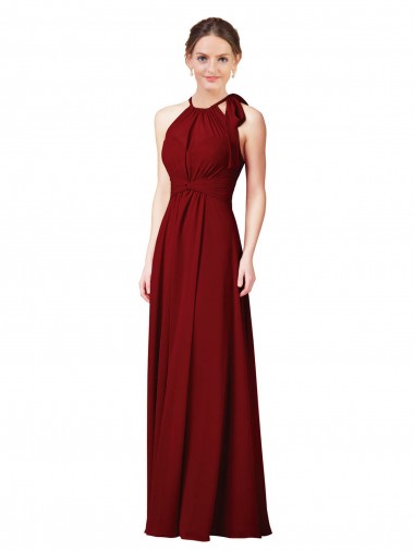 Sleeveless Halter Neck Soft Chiffon Sheath Bridesmaid Dress Newcastle