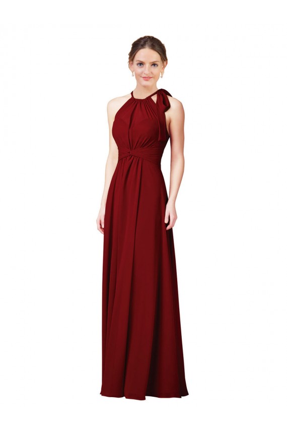 Sleeveless Halter Neck Soft Chiffon Sheath Bridesmaid Dress Newcastle