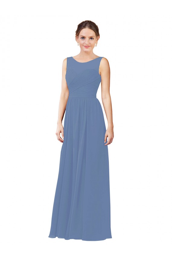 Sleeveless Illusion Neck Soft Chiffon Sheath Bridesmaid Dress Newcastle