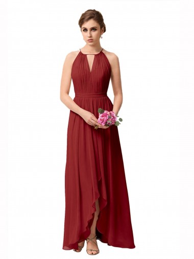 Sleeveless High Neck Soft Chiffon A-Line High Low Bridesmaid Dress Newcastle