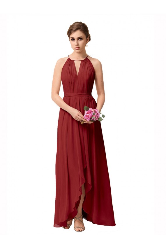 Sleeveless High Neck Soft Chiffon A-Line High Low Bridesmaid Dress Newcastle