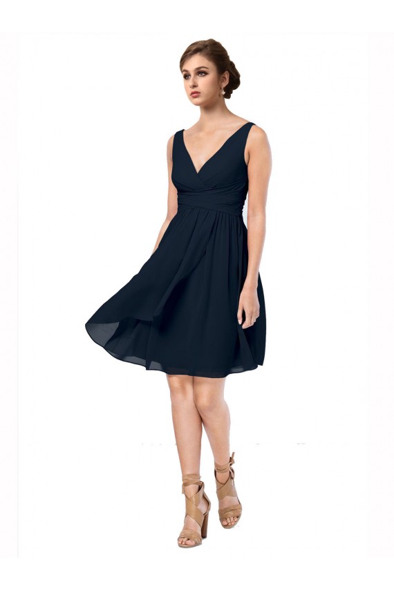 Sleeveless Dark Navy V-Neck Soft Chiffon A-Line Bridesmaid Dress Newcastle