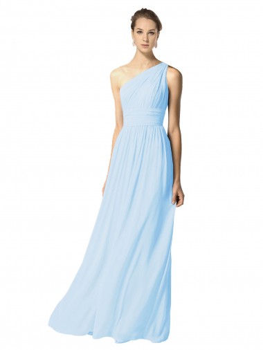 Sleeveless Light Sky Blue One Shoulder Soft Chiffon A-Line Bridesmaid Dress Newcastle