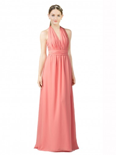 Sleeveless Watermelon Halter Neck Soft Chiffon A-Line Bridesmaid Dress Newcastle