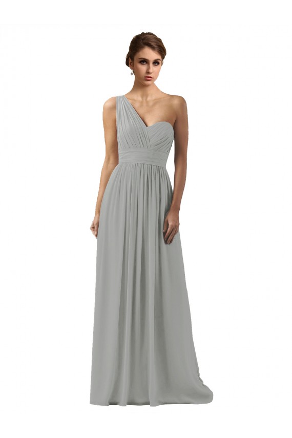 Sleeveless Silver One Shoulder Soft Chiffon A-Line Bridesmaid Dress Newcastle