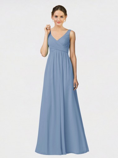 Sleeveless Dusty Blue Spaghetti Straps Soft Chiffon A-Line Bridesmaid Gown Newcastle