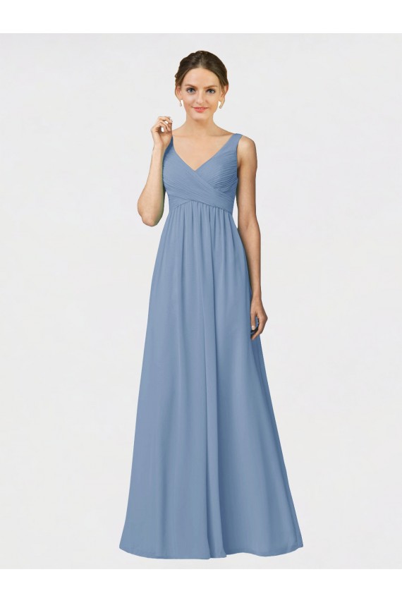 Sleeveless Dusty Blue Spaghetti Straps Soft Chiffon A-Line Bridesmaid Gown Newcastle
