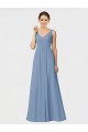 Sleeveless Dusty Blue Spaghetti Straps Soft Chiffon A-Line Bridesmaid Gown Newcastle