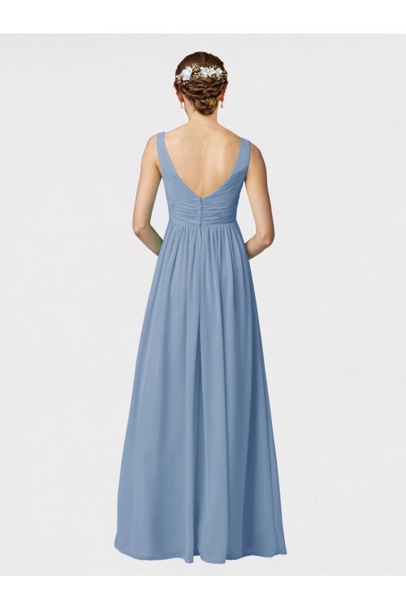Sleeveless Dusty Blue Spaghetti Straps Soft Chiffon A-Line Bridesmaid Gown Newcastle