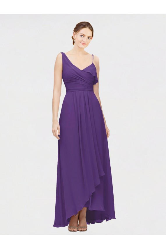 Sleeveless Plum Purple One Shoulder Soft Chiffon A-Line High Low Bridesmaid Dress Newcastle