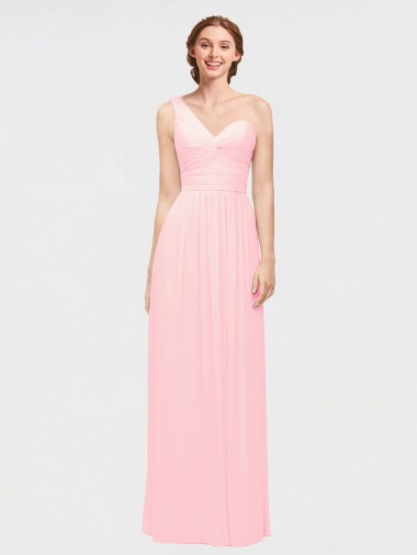 Sleeveless Pink One Shoulder Soft Chiffon A-Line Bridesmaid Dress Newcastle