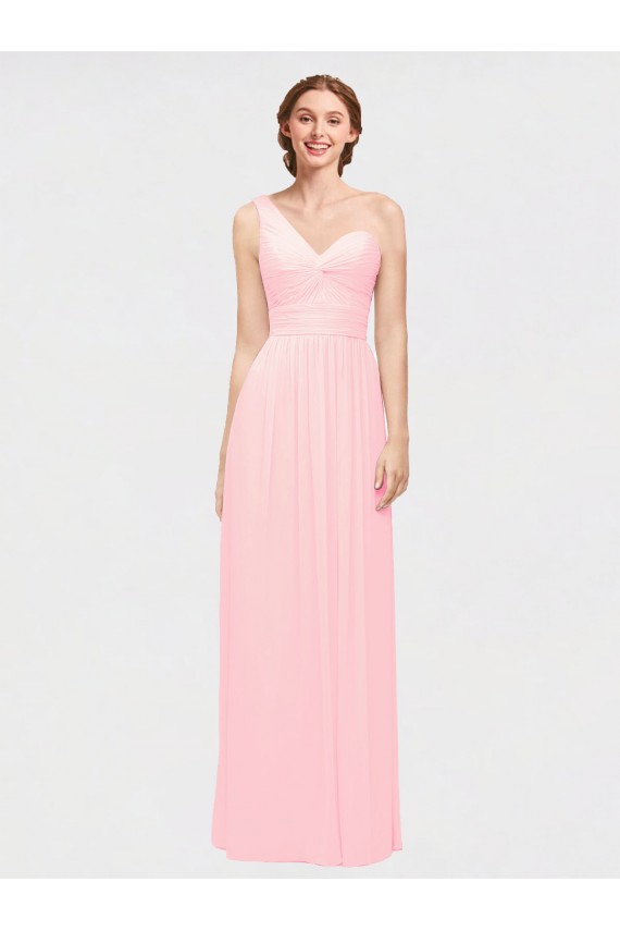 Sleeveless Pink One Shoulder Soft Chiffon A-Line Bridesmaid Dress Newcastle