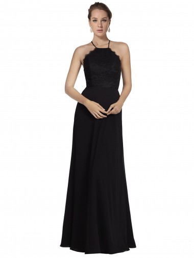 Sleeveless Halter Neck Open Back Soft Chiffon & Lace A-Line Bridesmaid Gown Newcastle