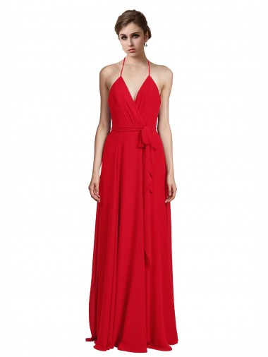 Sleeveless Red Spaghetti Straps Chiffon A-Line Bridesmaid Dress Newcastle