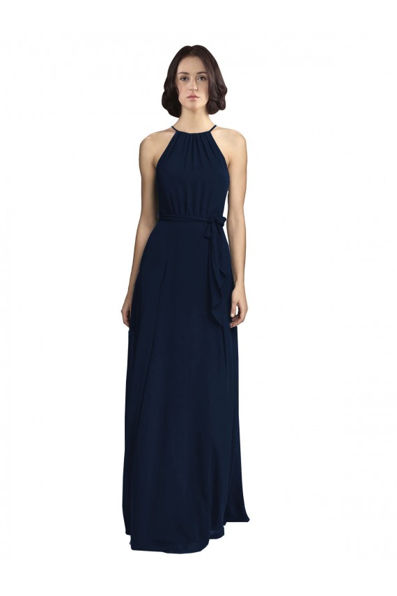 Sleeveless Dark Navy Halter Neck Chiffon A-Line Evening Gowns / Bridesmaid Dresses Newcastle
