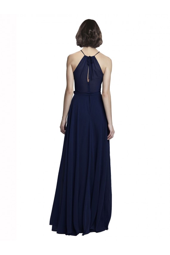 Sleeveless Dark Navy Halter Neck Chiffon A-Line Evening Gowns / Bridesmaid Dresses Newcastle