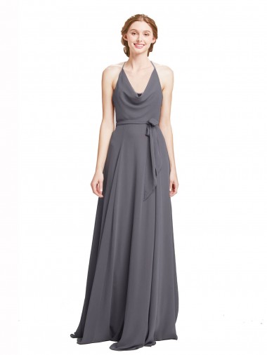 Sleeveless Slate Grey Spaghetti Straps Soft Chiffon A-Line Bridesmaid Dress Newcastle