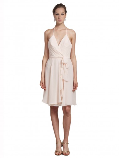Sleeveless Cream Pink Halter Neck Soft Chiffon A-Line Bridesmaid Dress Newcastle