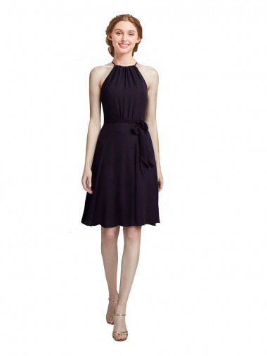 Sleeveless Grape Halter Neck Soft Chiffon A-Line Bridesmaid Dress Newcastle