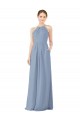 Sleeveless Dusty Blue Halter Neck Keyhole Back Soft Chiffon Sheath Bridesmaid Dress Newcastle