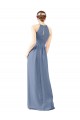 Sleeveless Dusty Blue Halter Neck Keyhole Back Soft Chiffon Sheath Bridesmaid Dress Newcastle