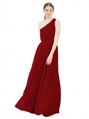 Sleeveless Burgundy One Shoulder Chiffon A-Line Bridal Party Dress / Evening Dress Newcastle