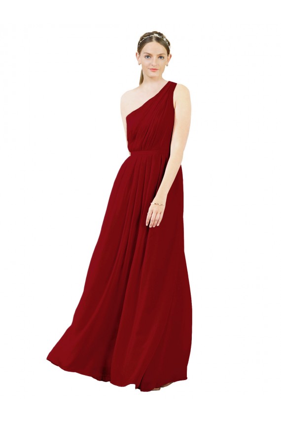 Sleeveless Burgundy One Shoulder Chiffon A-Line Bridal Party Dress / Evening Dress Newcastle